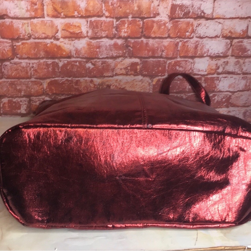 Charming Charlie Vintage Large Metallic Ruby Red Studded Tote Bag - Picture 8 of 11